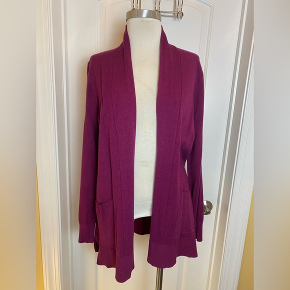 Pink Clover Sweaters - Pink Clover Women’s Magenta Raspberry Open Front Knit Cardigan Size XL Pockets
